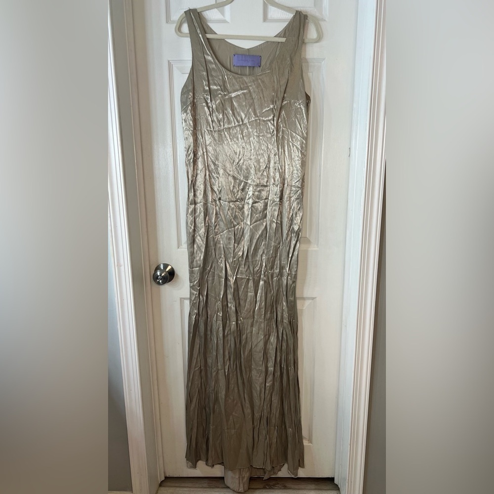 Vera Wang Metallic Taupe Maxi Dress